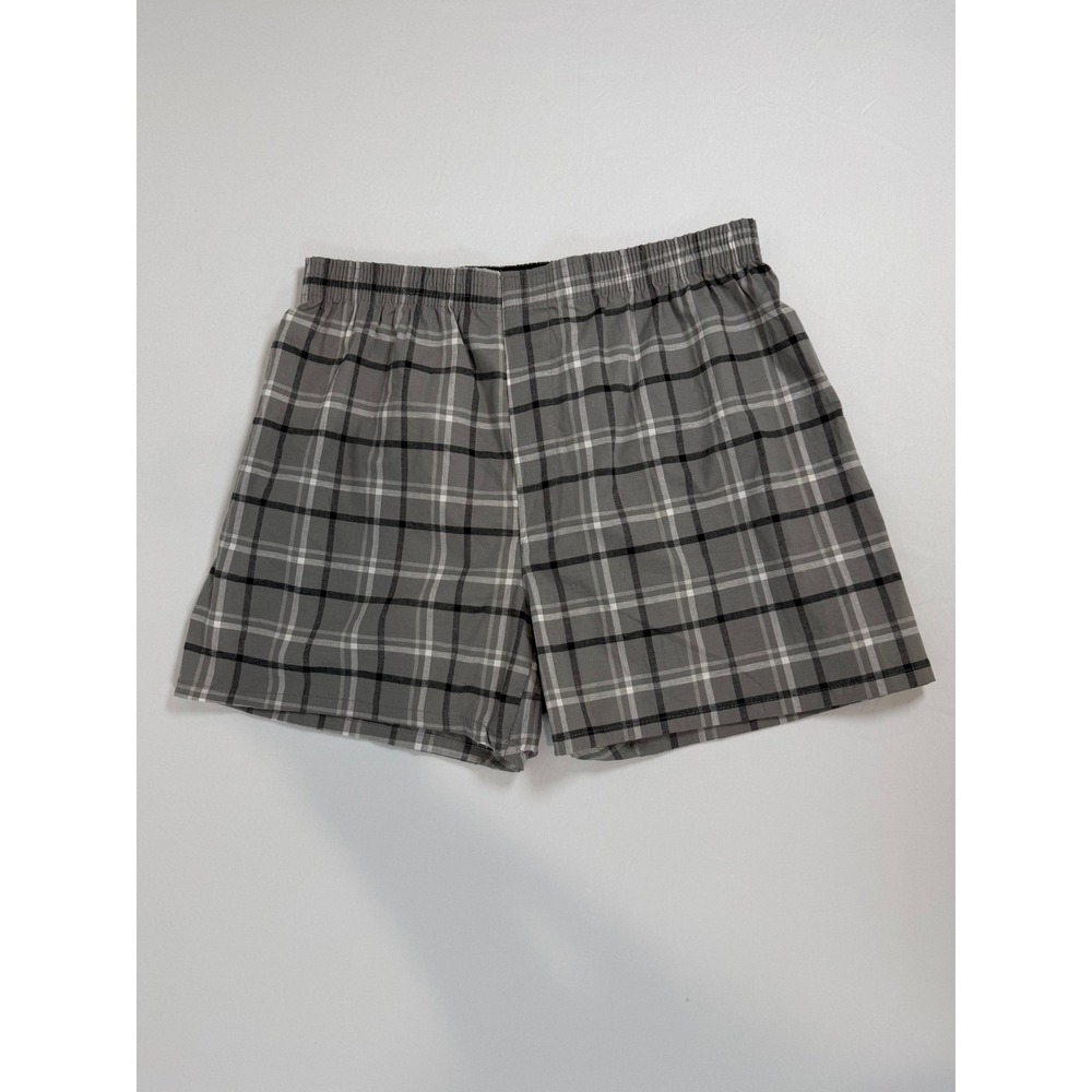 George Mens Grey Plaid Woven Boxer Shorts Medium 32-34 Cotton Blend Stretch
